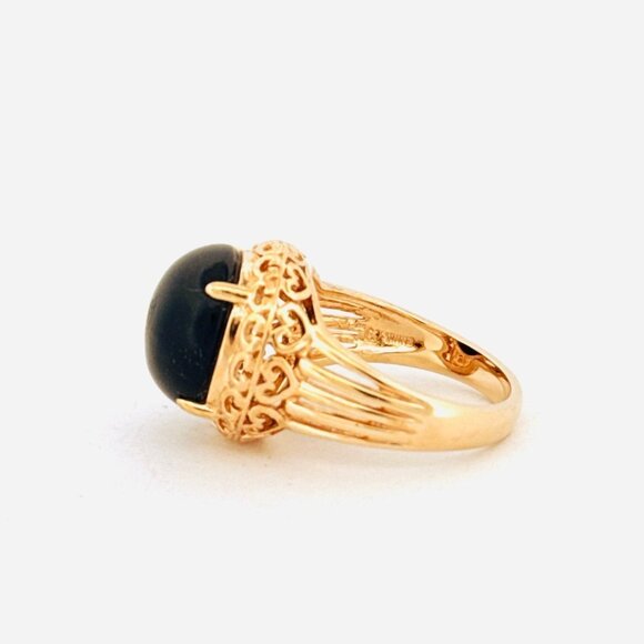 Gold Over Sterling Silver 925 Black Onyx Statement Ring, Filigree, Size 10, 9.13 - Picture 5 of 10